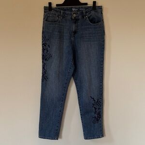 Style & Co. Blue Floral Embroidered Cropped Boyfriend Jeans Size 8